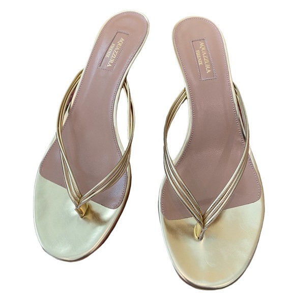 Aquazurra Pedi Gold Metallic Leather Wedge Sandals BNIB Sz EU 40 - Picture 5 of 15